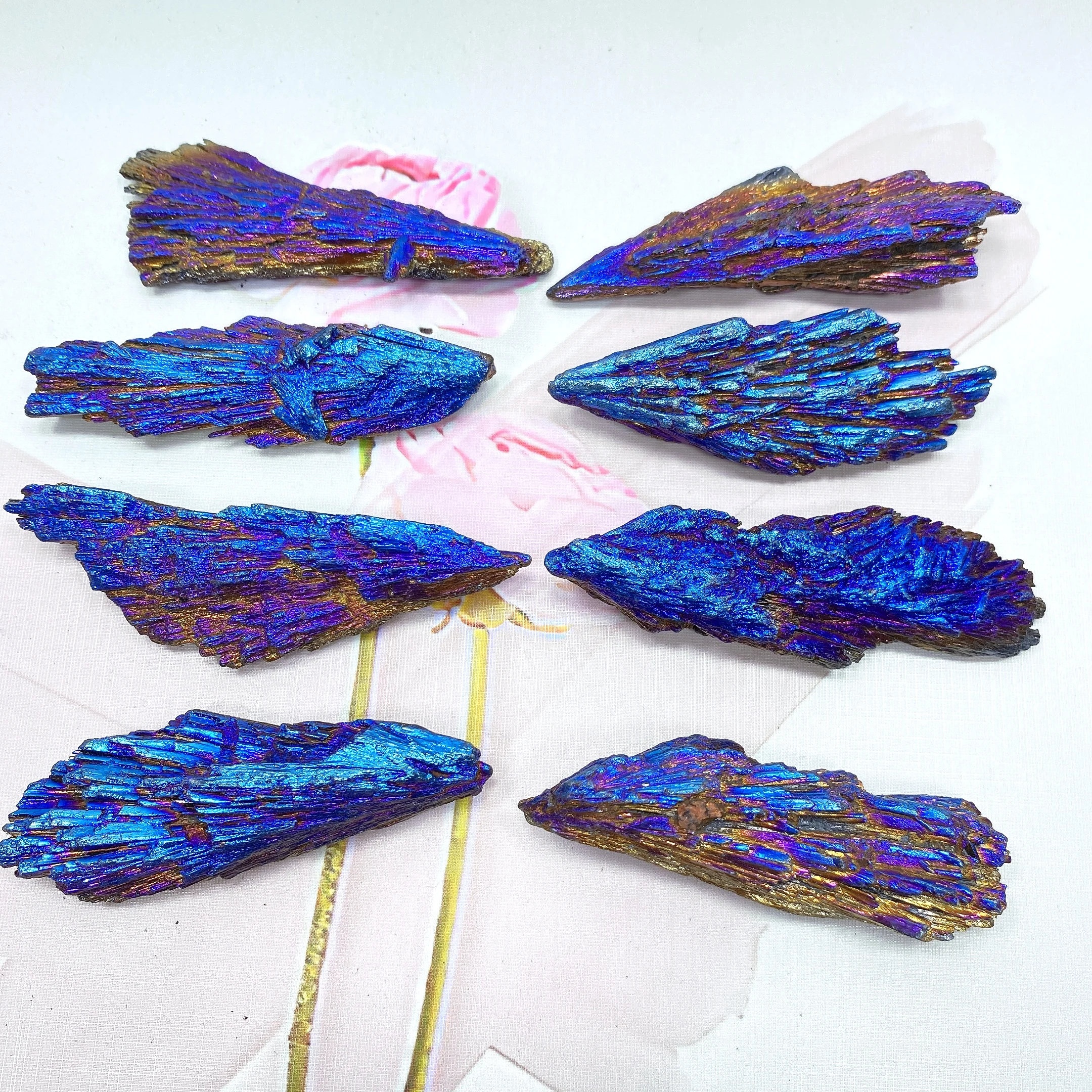 Natural Colorful Tourmaline Electroplated Mineral Rock Stone Titanium Coated Crystal Specimen Healing Home Decor Peacock Feather