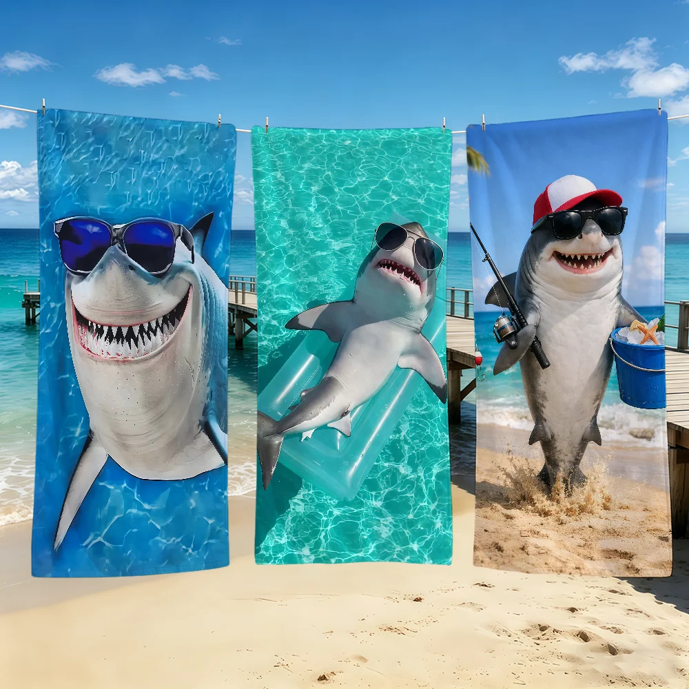 Shark Ocean Funny Towel For Outdoor Camping Beach Towel Super Absorbent Quick-Drying Summer Towel