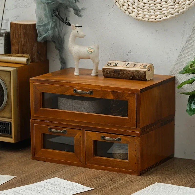 Wooden Drawer Storage Box Computer Monitor Office Desktop Storage Increased Shelf Cabinet Dressing Table Organizer