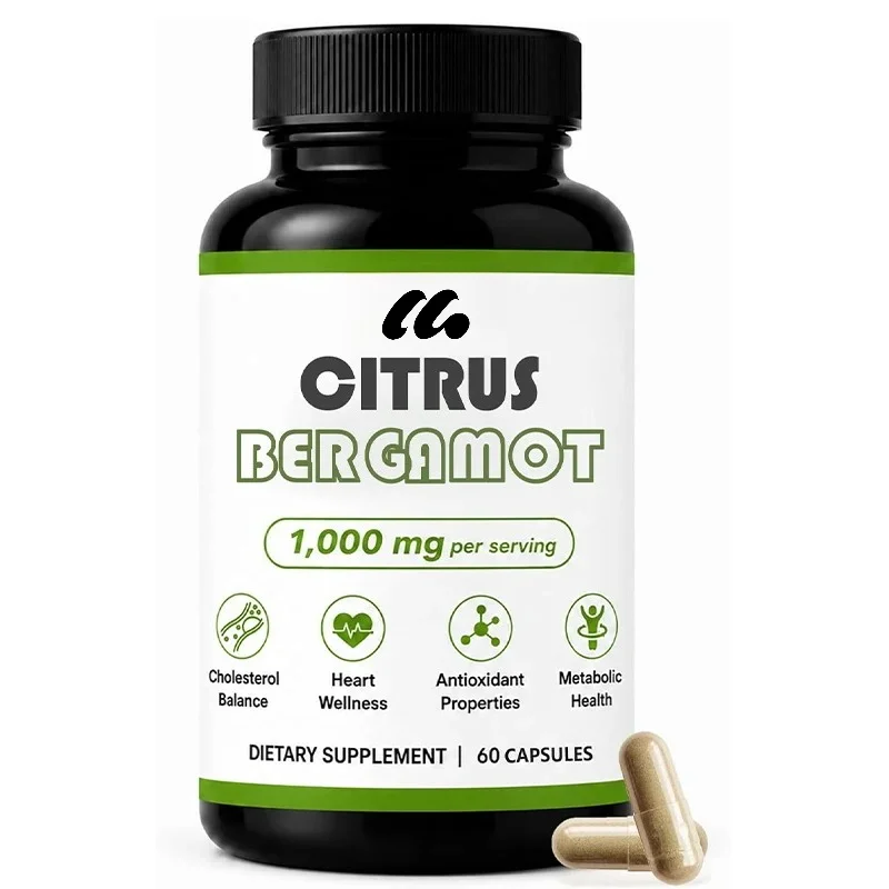 1000mg Pure Citrus Bergamot Supplement, Supports Cholesterol Levels and Heart, Digestive, and Intestinal Health, 60 Capsules