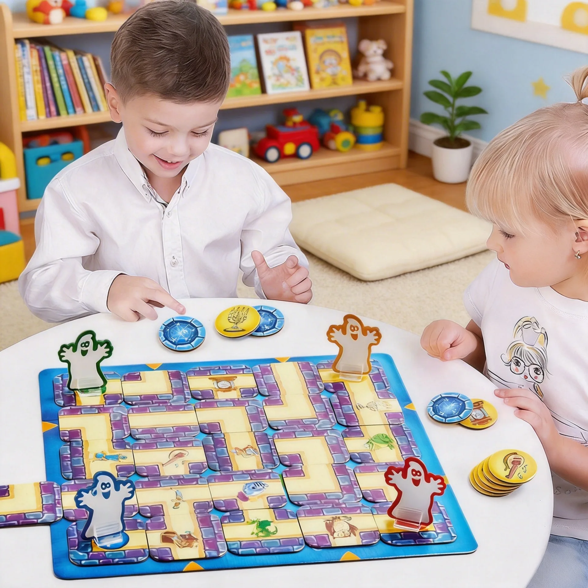 Children Ghost Maze Puzzle Board Game Moving Tiles Treasure Search Game Family Night Tabletop Game Educational Toy