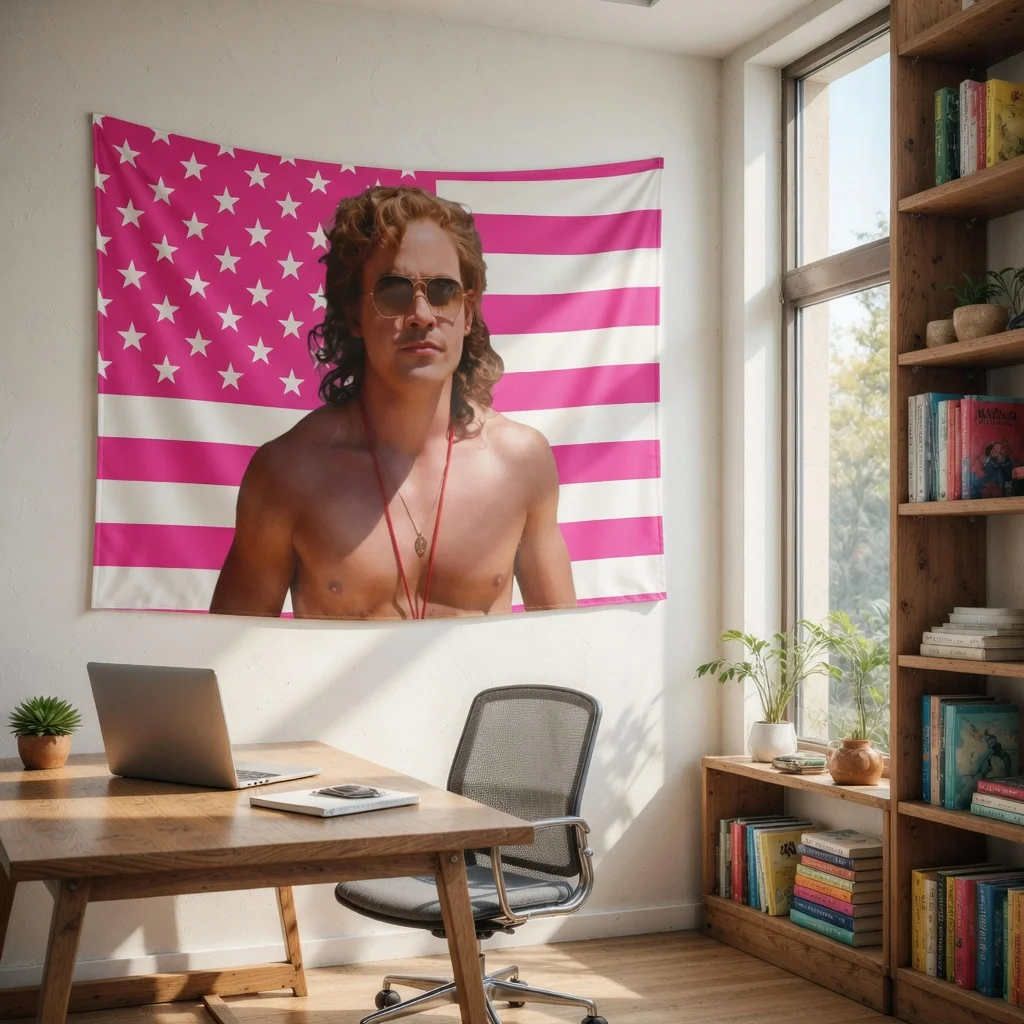 Billy Hargrove Pink Flag Tapestry, Shirtless Figure Patriotic Print, Stylish Wall Art for Home Office Indoor & Outdoor Use