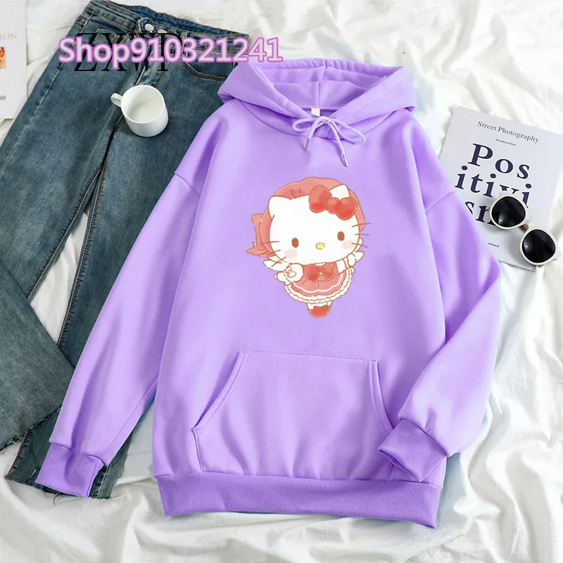 Fashion Women Hoodie Cat Hoodies Spring Autumn Purple Hoodie Sweatshirt Halloween Tops Clothing Oversized Pullover