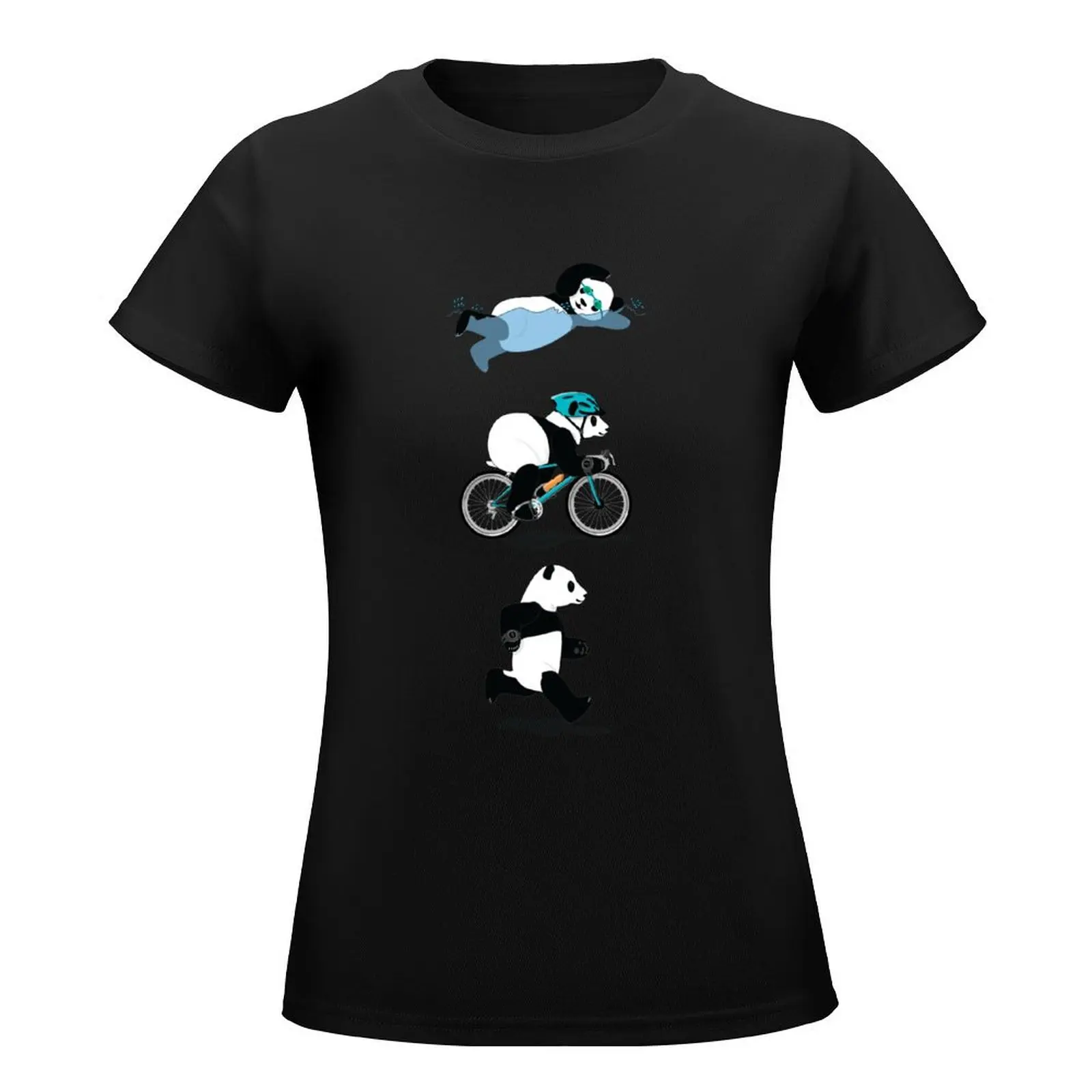 Triathlon Panda - Blue T-Shirt Short sleeve tee funny aesthetic clothes white t shirts for Women