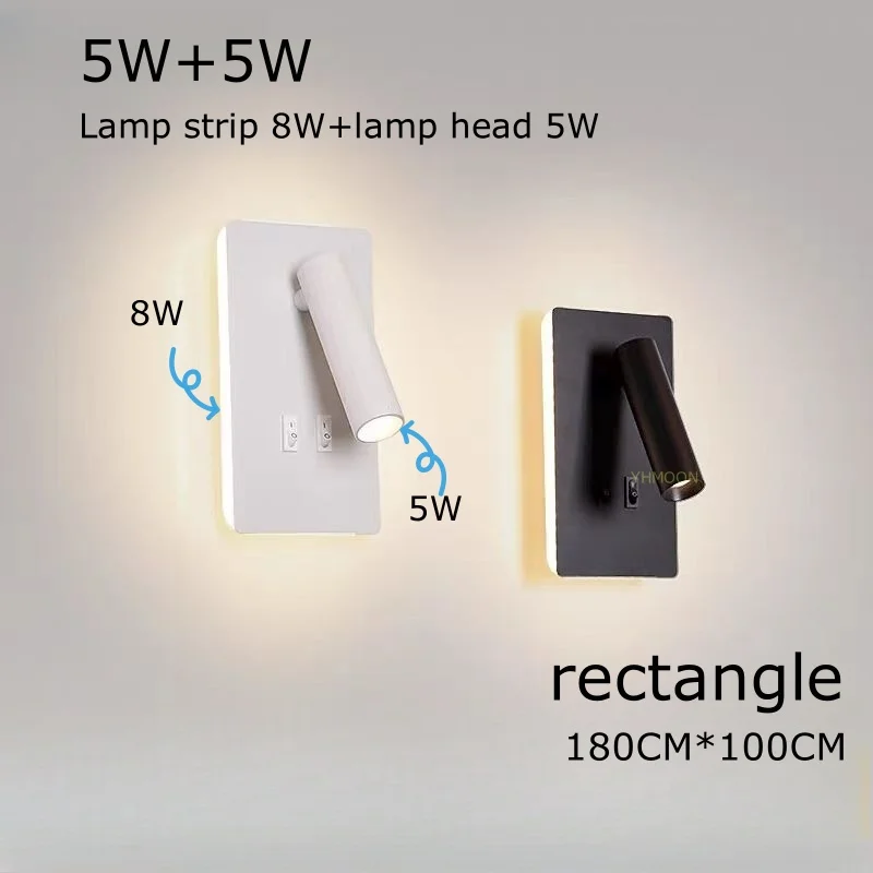 Creative Eye Protection Wall Lamp 8W+5W Rotatable Wall Reading Light AC110-220V Full Spectrum Spotlight LED Lamp Sconce Bedside.