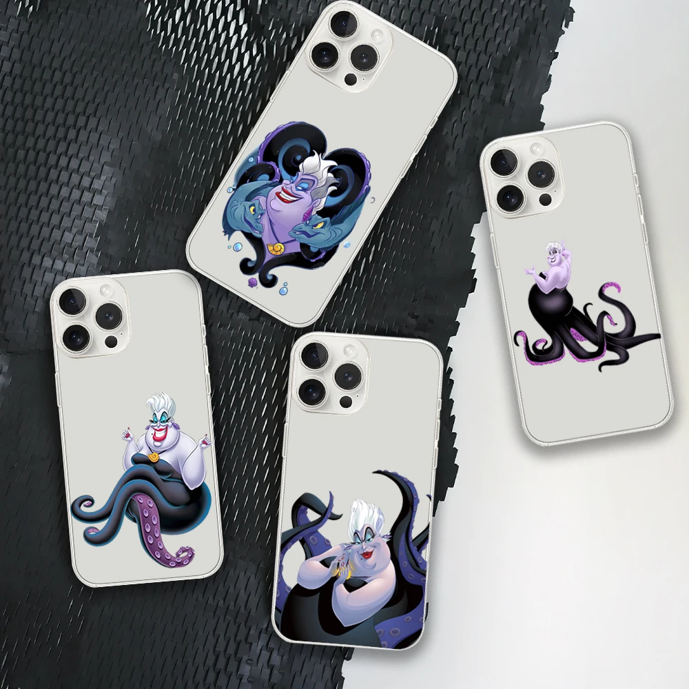 MINISO Cartoon U-Ursula Villains Phone Case for iPhone 12 11 13 14 15 16 Max Pro Plus Transparent Soft Shell