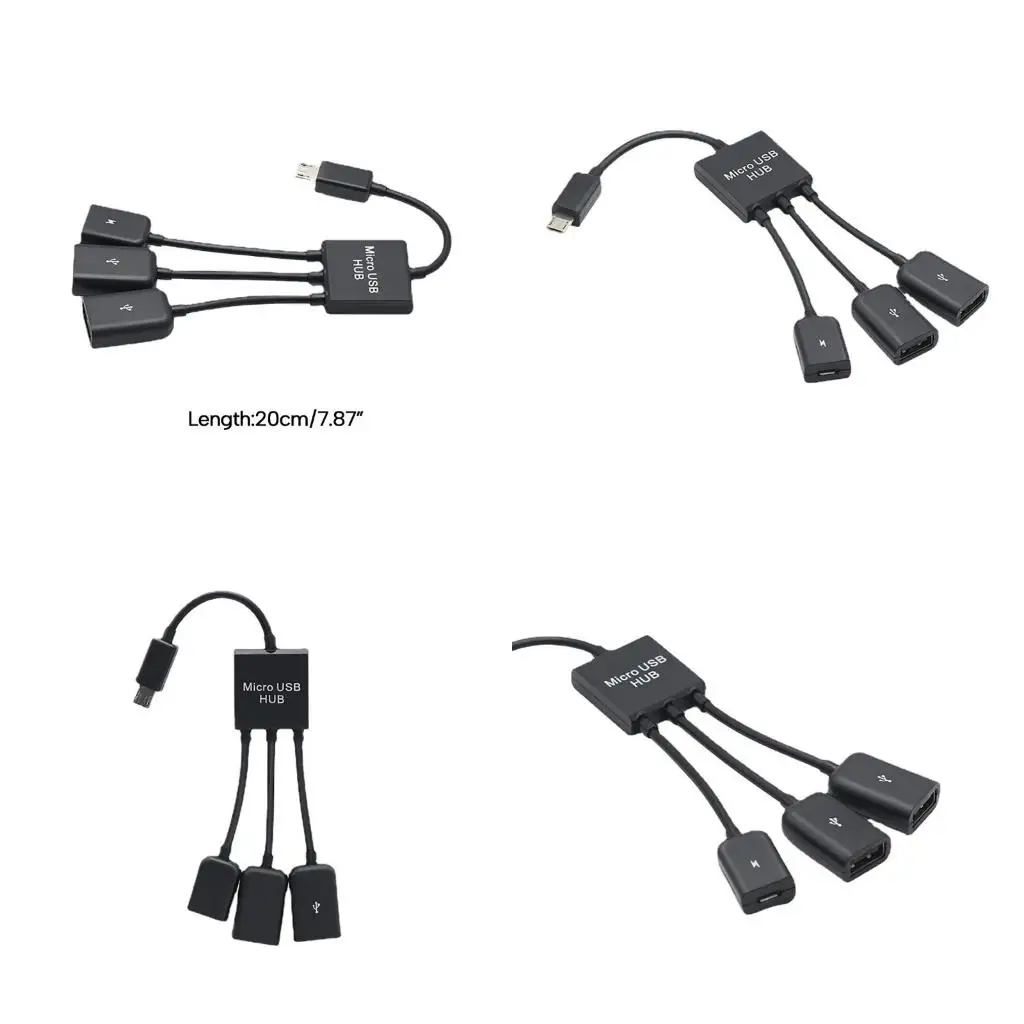 For Tablet Mouse Keyboards Micro USB To 2 OTG 3 Port HUB Host Cable Splitter 3 In 1 Micro-USB Adapter Converter