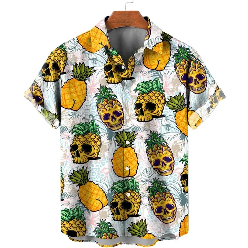 

Pineapple Fruit Hawaiian Shirts Lemon 3d Print Shirts Men Fashion Blouses Casual Beach Camisas Summer Men's Vocation Lapel Shirt