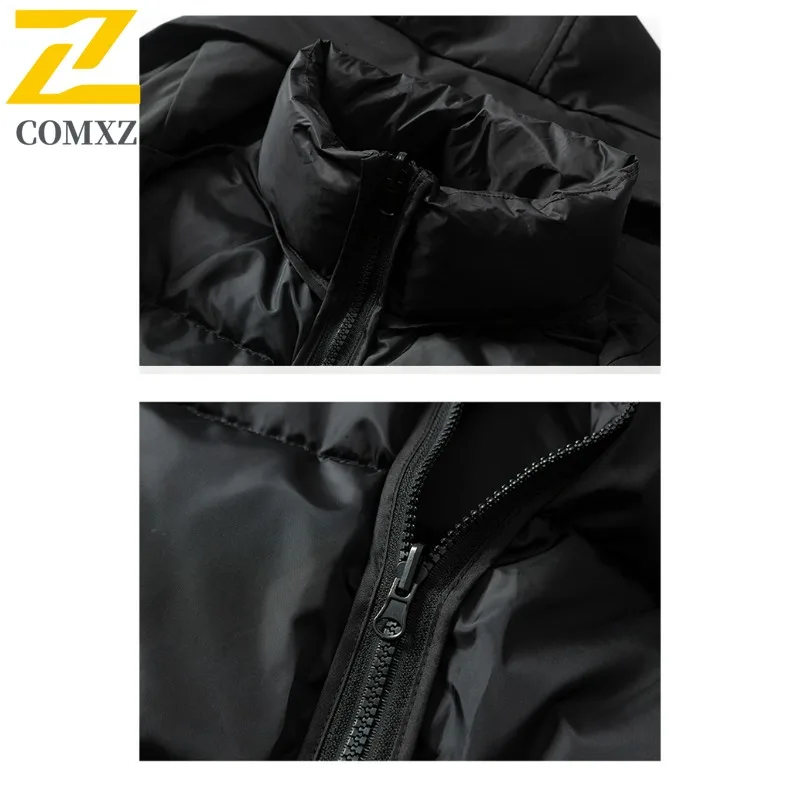 COMXZ Paar Lange Donsjack Nieuwe Klassieke Splicing Capuchon Verdikte Warme Parka Outdoor Camping Winddicht Windjack