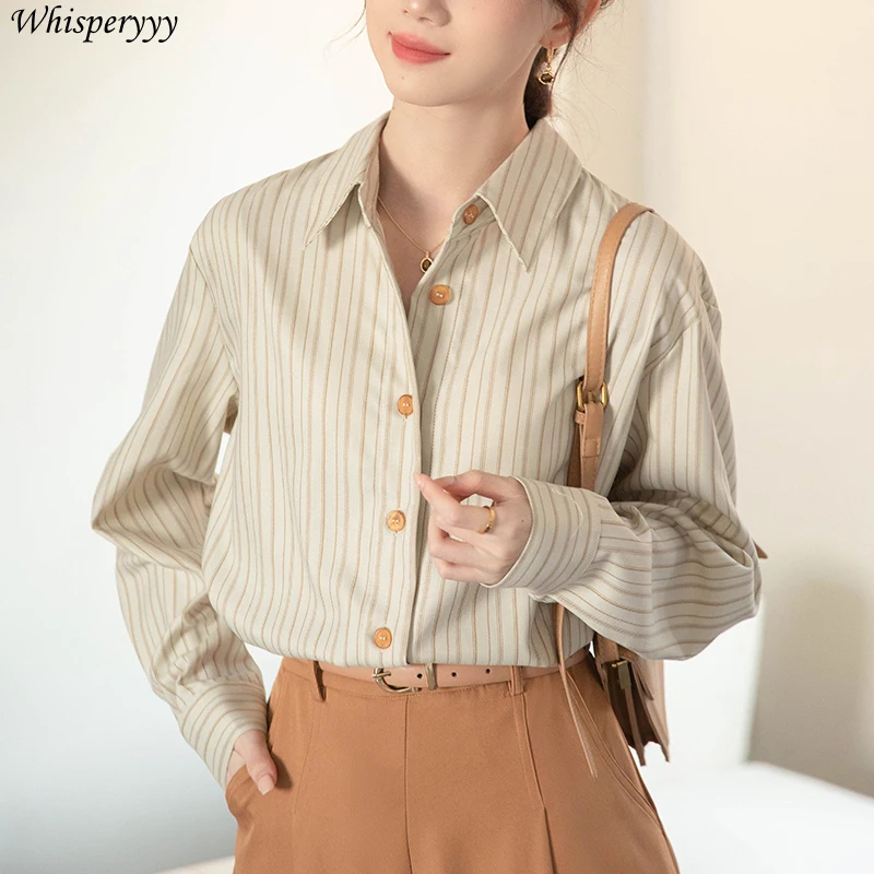 Striped Shirt Women's Spring Autumn New Loose Single-breasted Long-sleeved Tops Female Fashion Turn-down Collar Casual Blouse