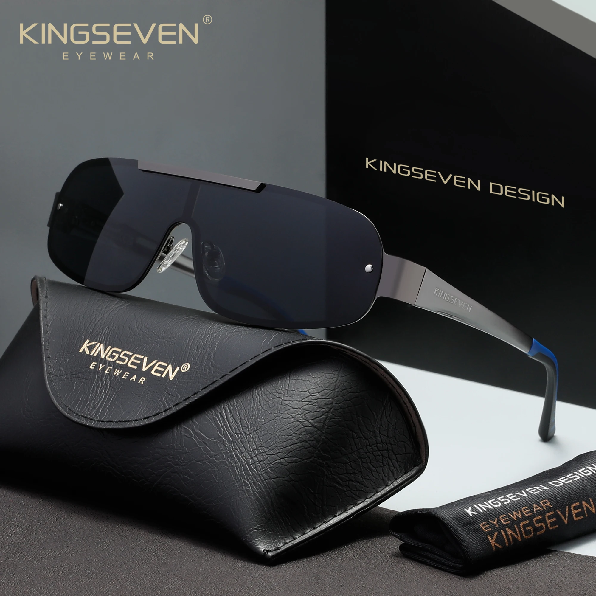 

Солнцезащитные очки KINGSEVEN с поляризацией UV400 для женщин и мужчин, модные очки-авиаторы для вождения, роскошные безрамные цельные очки с большими линзами