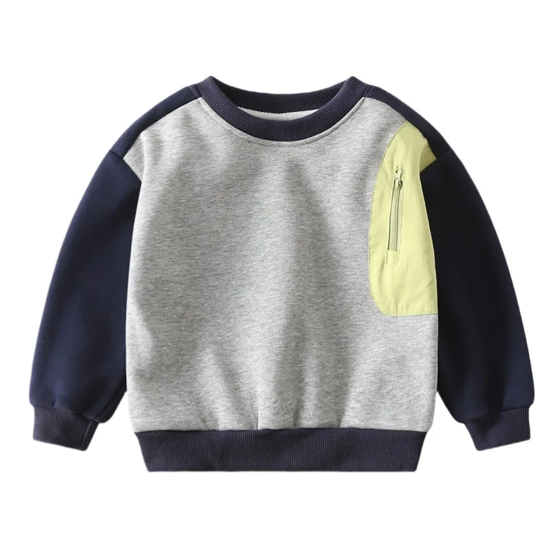 Korean Children Boy Velvet Sweatshirt Autumn Winter Spliced Thicken Warm Kids Boy Tops 1-8Y Babys Boys O-collar Casual Pullovers view 5