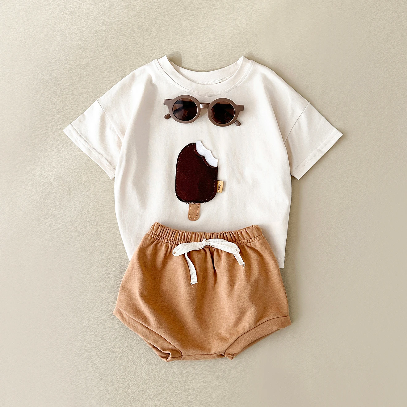 

2PCS Infant Suit Summer Newborn Baby Children Clothing Set Boy Girl Ice Cream Patch T-shirt+Triangle Shorts Cotton Kids 0-3Y