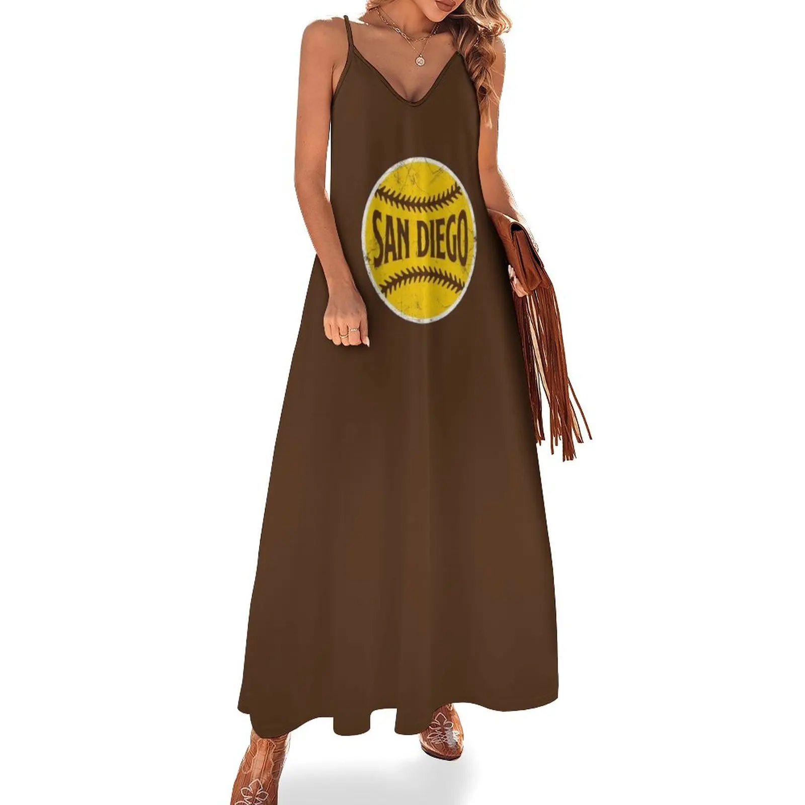 

San Diego Retro Baseball - Brown Sleeveless Dress elegant women's dresses for wedding women's clothing summer 2024 novelties