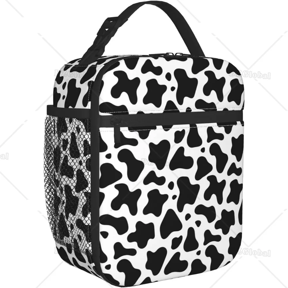 Cow Print Lunch Bags Box Tote Organizer Insulated Lunch Container Cooler Lightweight Meal Prep Bag for Girls Boys Men Women