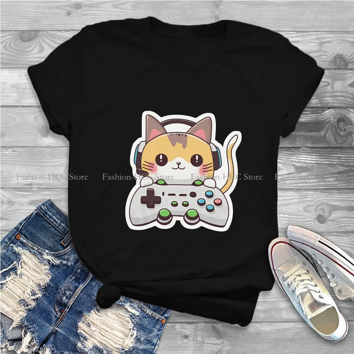 Play Game Hipster Polyester TShirts Cute Cat Animals Women Harajuku Tops T Shirt O Neck