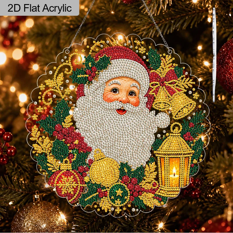2D Flat 1pc 20*20cm 3D Pearl Diamond Painting Suncatcher Kit, Christmas Santa ClausTheme Design Christmas Pearl Bead Diamond