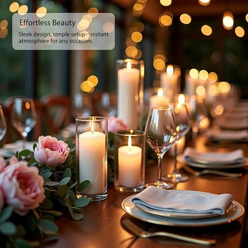 Width 9.6cm,Different Height Clear Hurricane Glass Vases for Wedding Table Centerpieces, Home Decor | Windproof Candle Holders