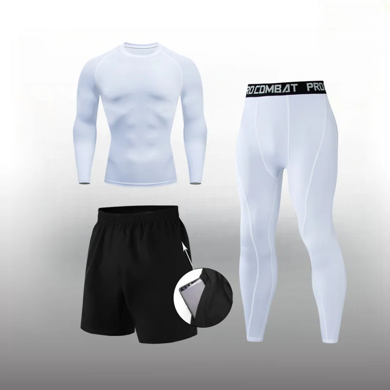 Conjunto de ropa deportiva para hombre, chándal de 2 o 3 piezas con camiseta de manga larga y pantalones, color sólido, 7 colores, S-3XL