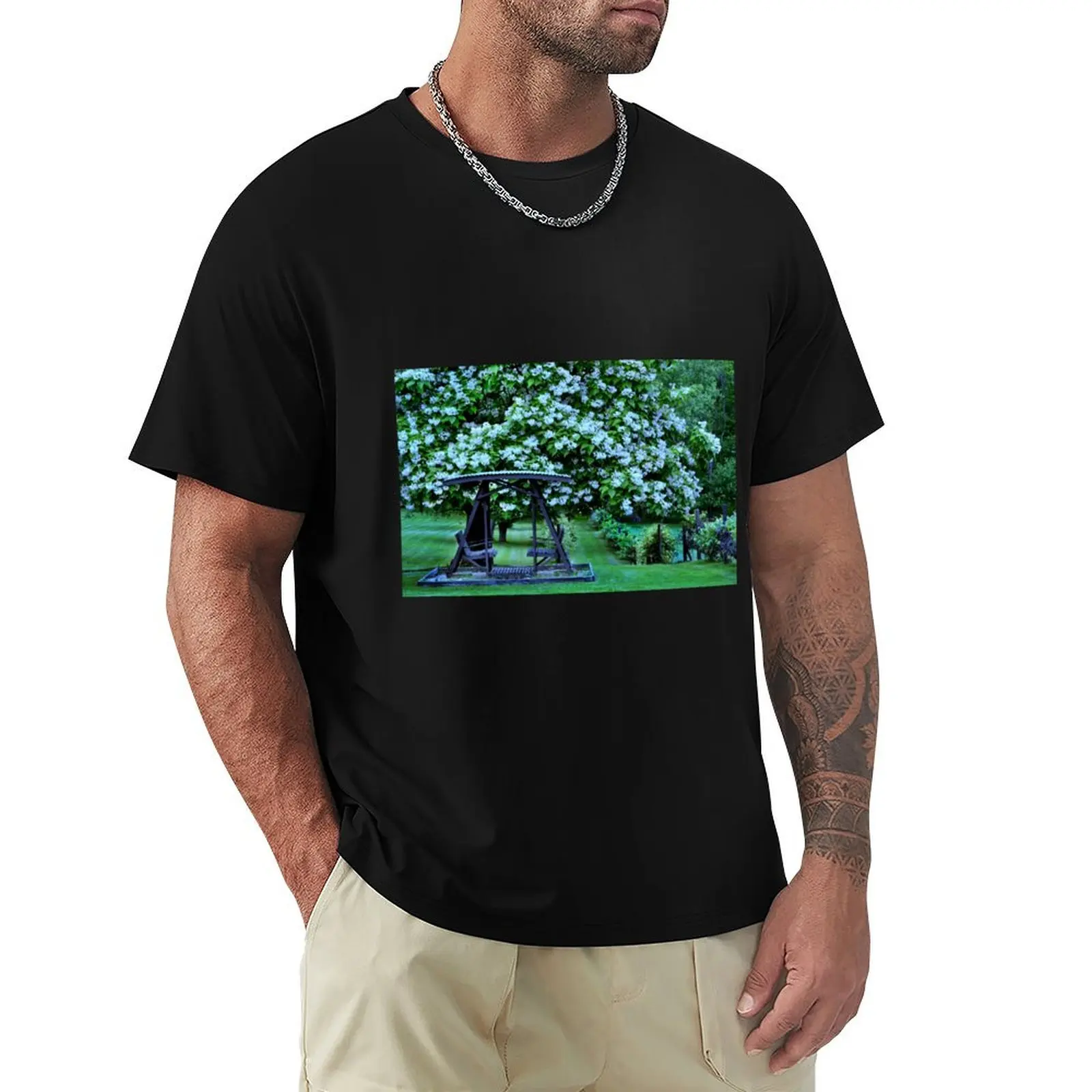 Camiseta con estampado de árbol de catalpa en flor, camiseta básica de algodón que no se encoge