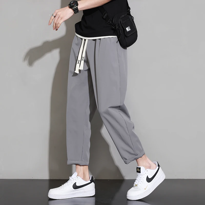 

Summer Straight Pants Men's Loose Thin Section Drape Ice Silk Solid Pants Wide Leg Sports Trousers Casual Pants Fits 2024 W27