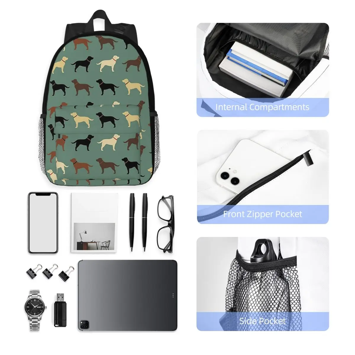 Labrador Retriever Dog Silhouettes Pattern Backpack Hot Sale Daypack Boys Girls BookBag Shoulder Bags for Men Women School Bag