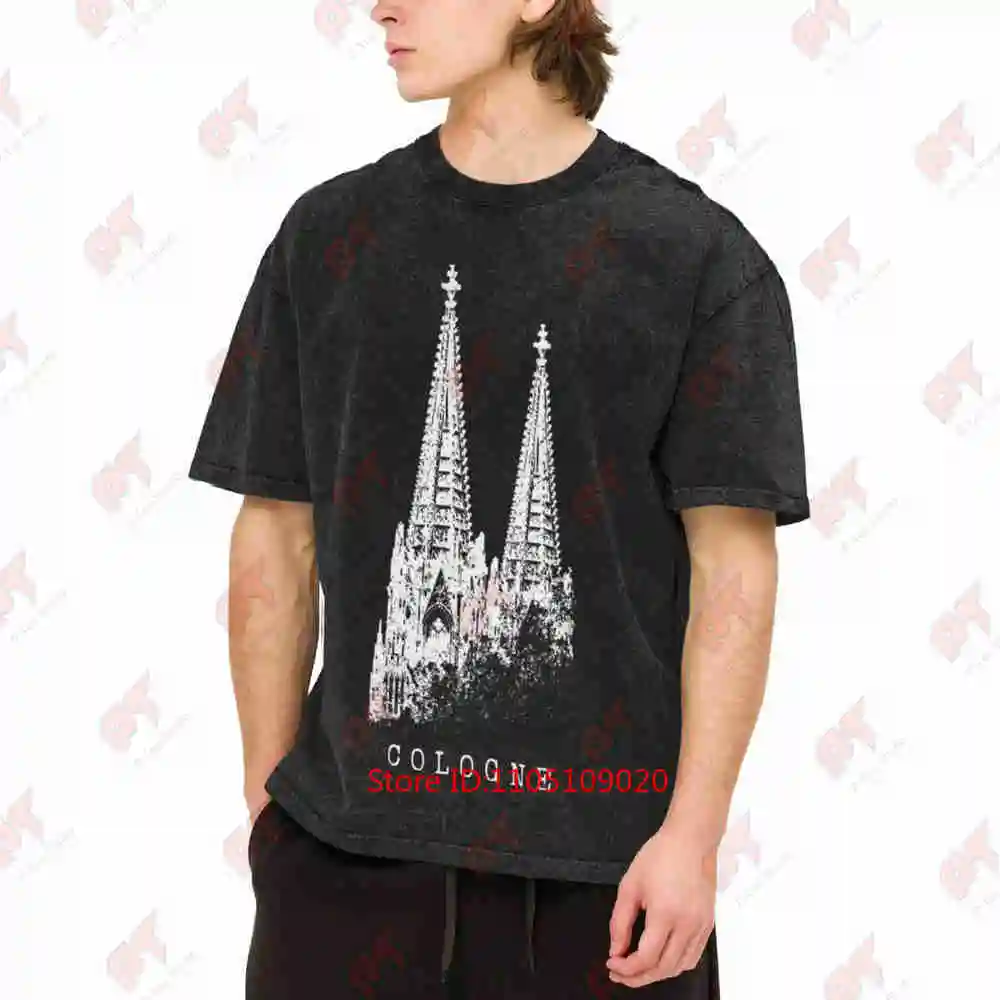 Cologne Cathedral Vintage Washed Tee Pure Cotton T-Shirt