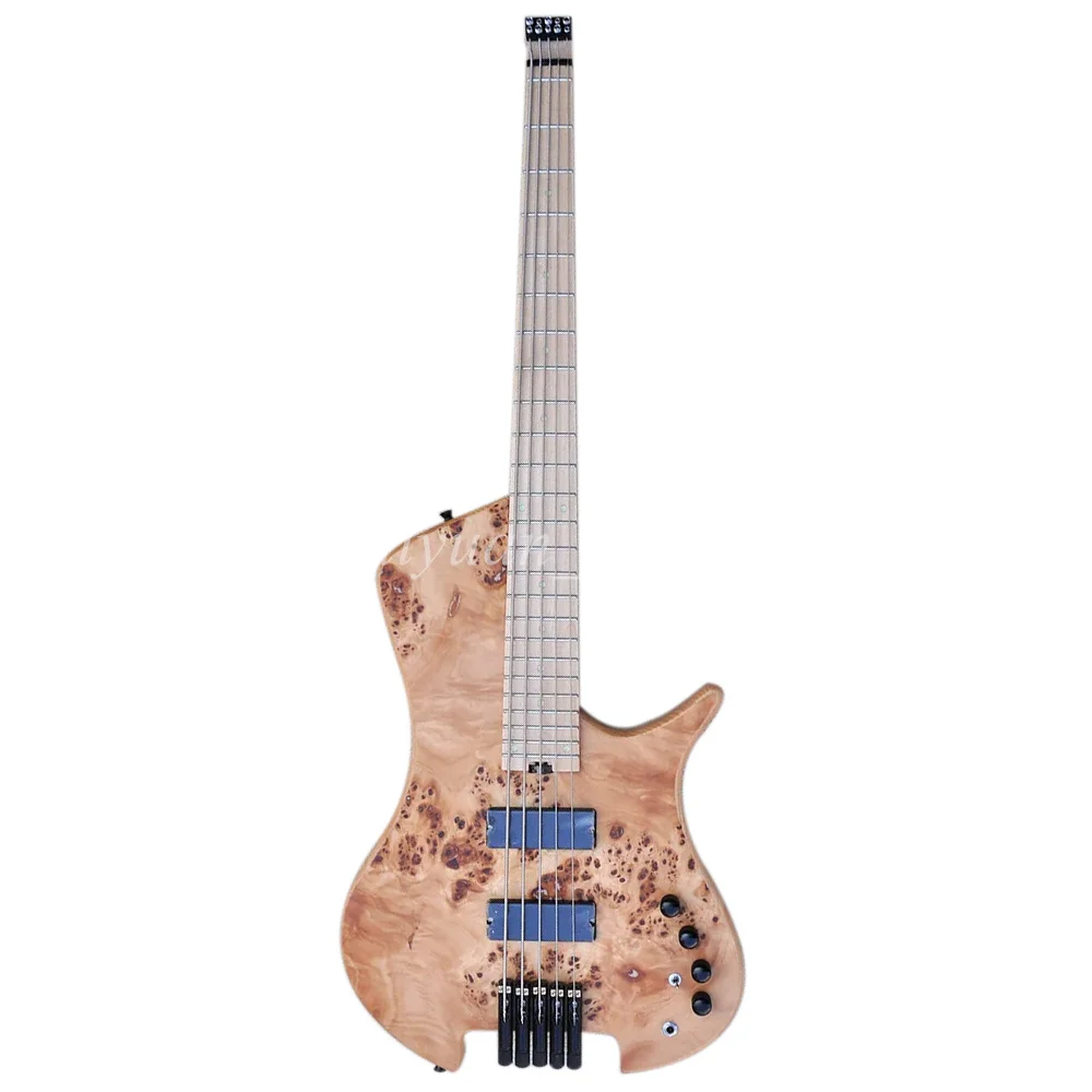 Flyoung 5 Strings Headless ASH Active Electric Bass Guitar with Luminous Inlay Maple Fretboard 24 Frets