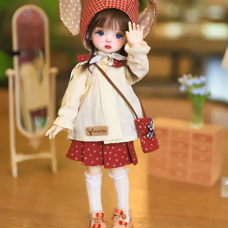 1/6 Bjd ملابس دمى اليدوية موضة لطيف قبعة طويلة الأكمام اللون كتلة اثنين زر علوي تنورة قصيرة مجموعة ل Bjd إكسسوارات دمي