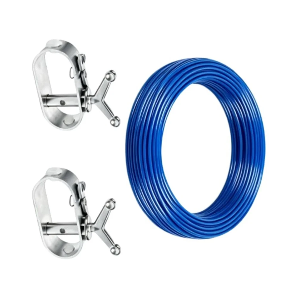 Pool Cover Cable And For Winch Kit, Rustproof Aluminum Hand Crank With Coated Steel Wire Rope For Winter Tarp Tensioning