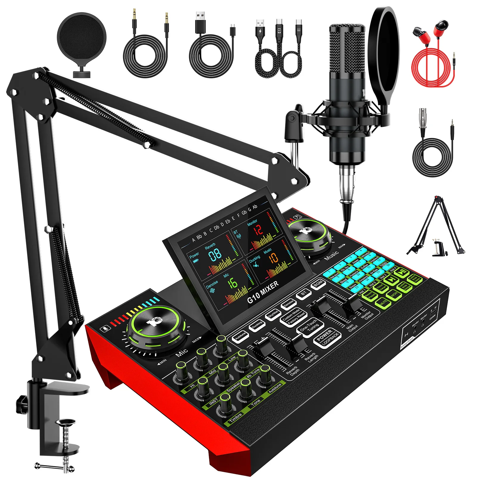 Tenlamp G10-P15 Podcasting Kit - Sound Card And Microphone for Streaming And Recording