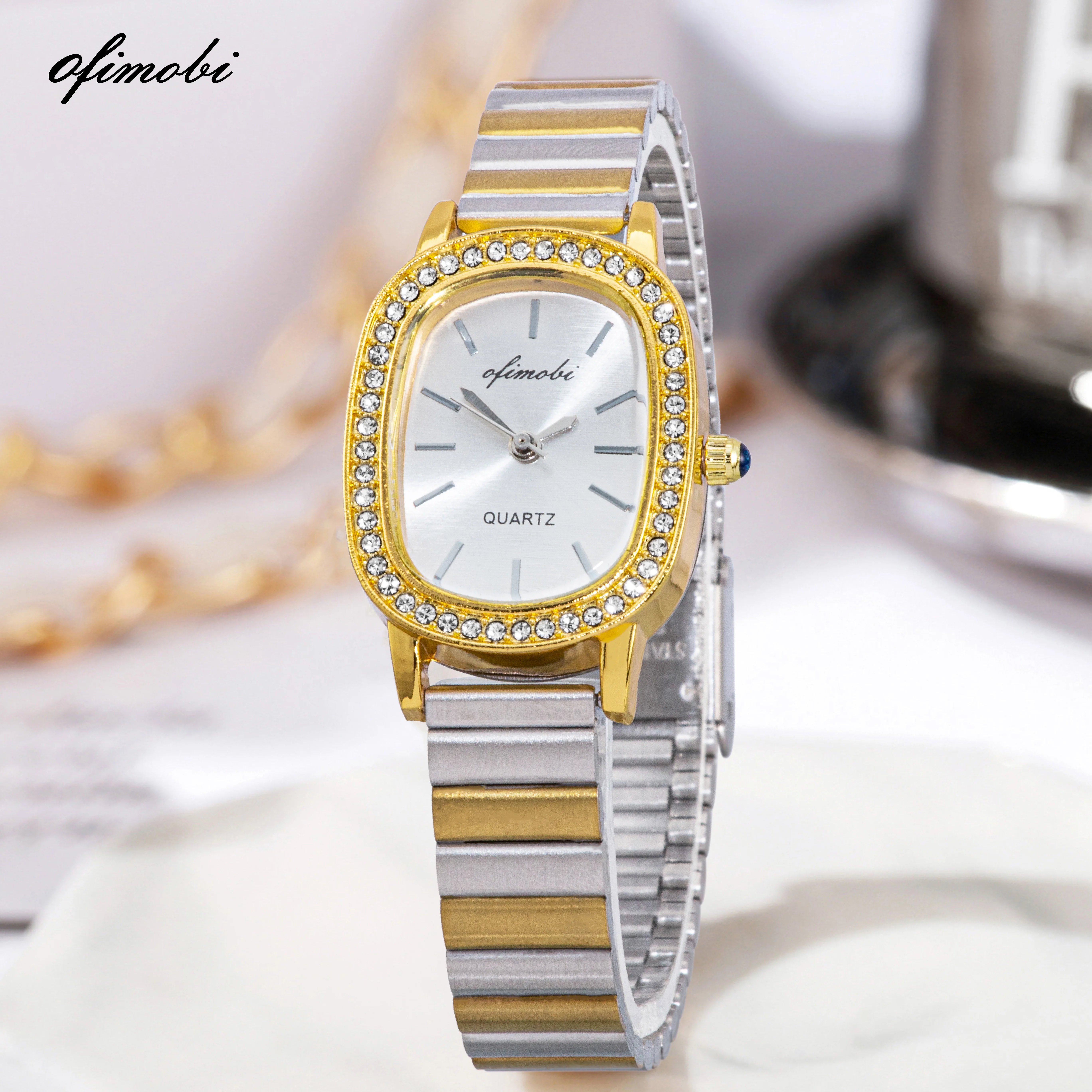 

OFIMOBI Винтажные овальные женские кварцевые часы с роскошными стразами, тонкий ремешок из нержавеющей стали, модные женские наручные часы для повседневной носки