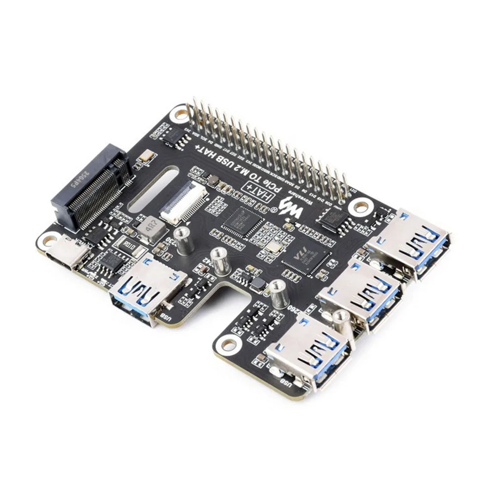 TopElec PCIe To USB 3.2 Gen1 And M.2 HAT For Raspberry Pi 5 Supports NVMe Protocol Solid State Drive Expands 4-Ch USB 3.2 Ports