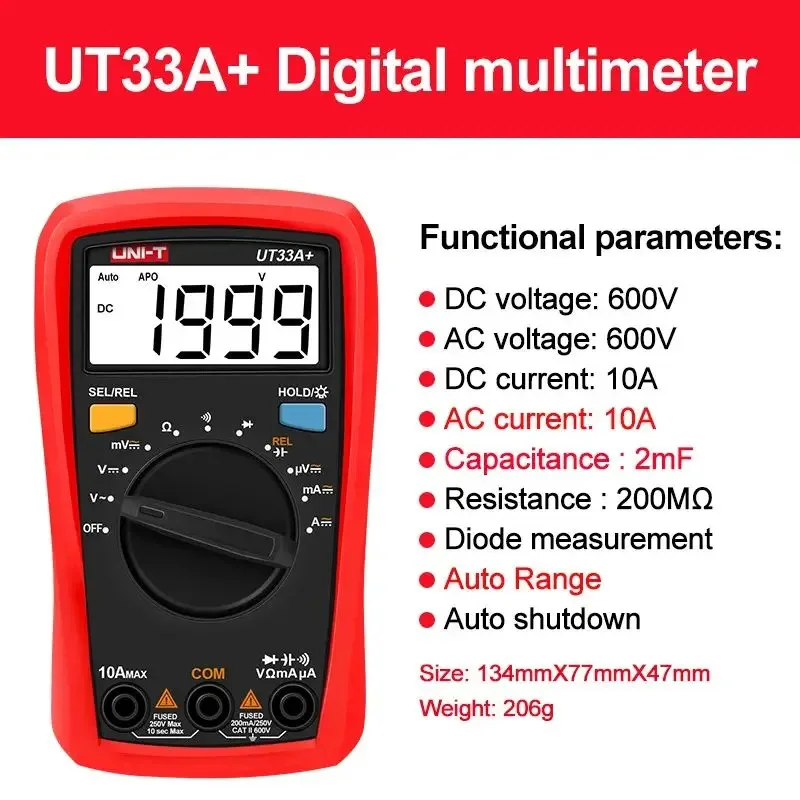 

UNI-T Digital Multimeter UT33D+ UT33C+ UT33B+ UT33A+ Multi Meter DC AC voltmeter Resistance Tester