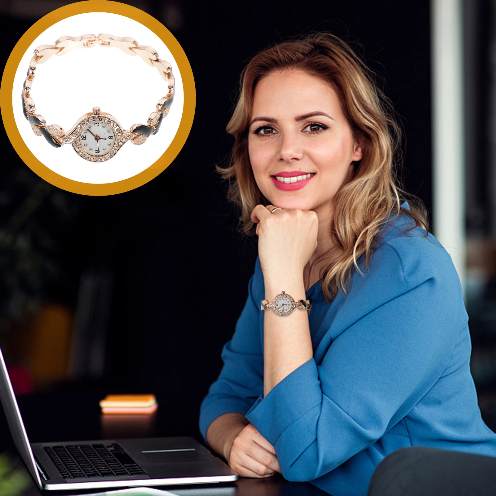 

Leaf Quartz Watch Hollow Bangle Zinc Alloy Lightweight Smooth Women Hand Chain Bracelet Watches for Dating Party School Gifts