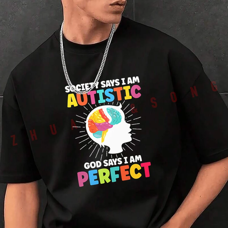 

Футболка с надписью «Общество говорит, что я аутист», мужская, с круглым вырезом, черная, новая, в стиле хип-хоп, повседневная, для мотоциклистов
