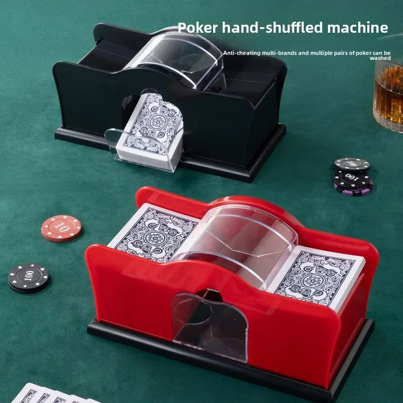 2-Deck Manual Hand Crank Card Shuffler - Electric-Free for UNO, Skip-Bo, Blackjack & Family Party Card Games