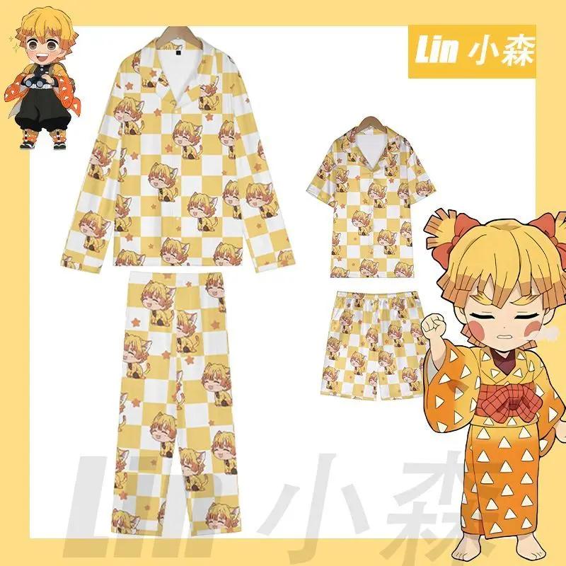 

Anime Cosplay Homewear Demon Slayer Agatsuma Zenitsu Cute Pajama Set Demon Girl Pink Pattern Nightwear Loungewear Holiday Gift