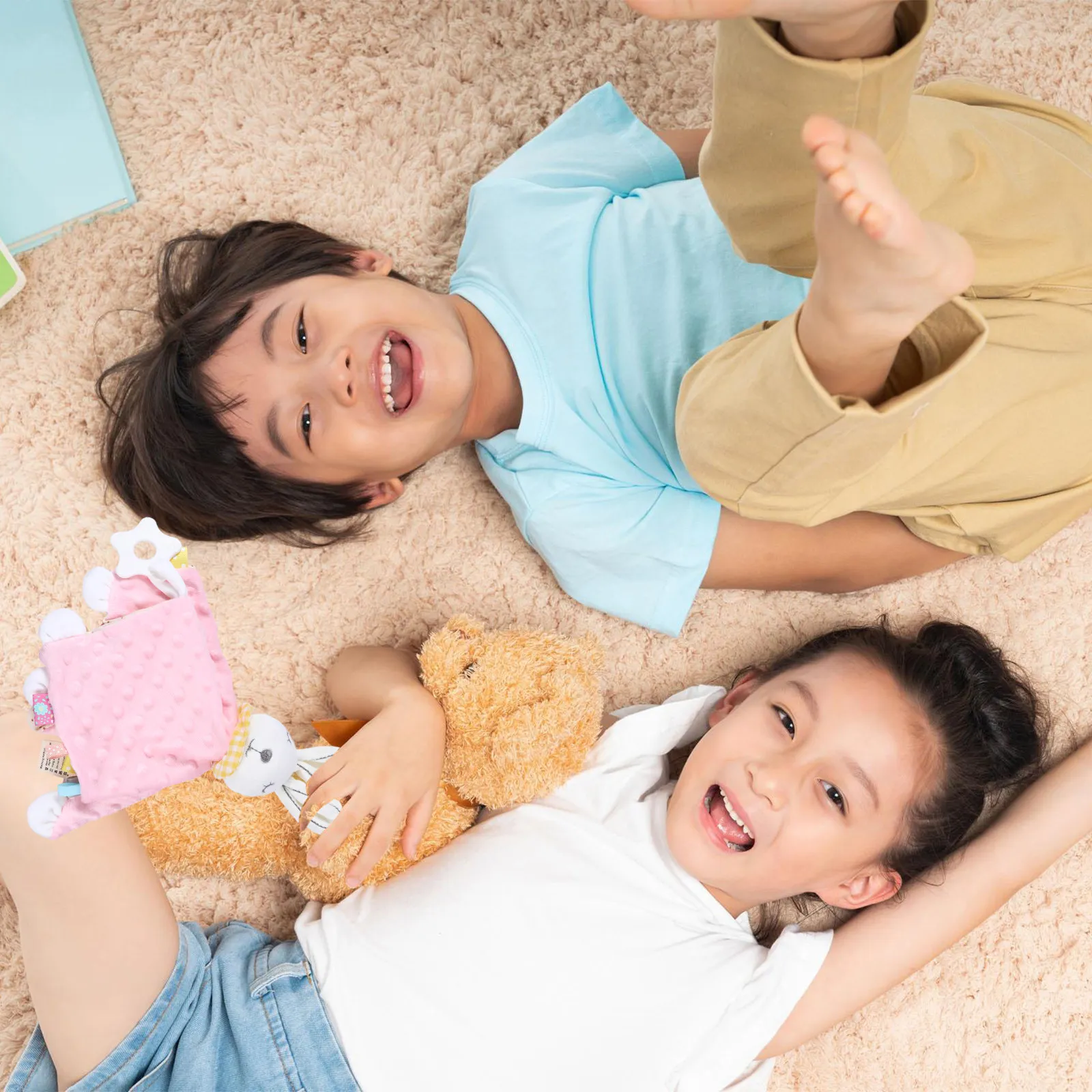 

Успокаивающее текстурированное одеяло-комфортер с петельчатой петлей для младенцев и малышей: мягкое, уютное, для сна и облегчения прорезывания зубов