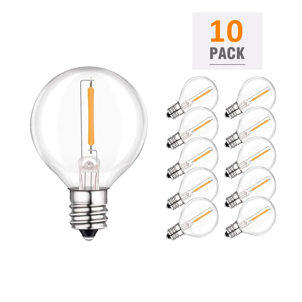 10X LED G40 Clear Globe Bulbs, E12 Warm Replace G40 5W 7W Incandescent Bulbs, Same Effect Replaceable Light Bulb for G40 String