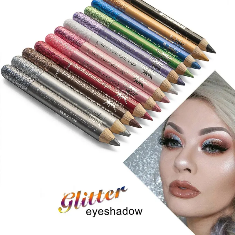 12 Colors Set Glitter Eyeliner Eyeshadow Pencil Metallic Colors Natural Long Lasting Makeup Shimmer Metallic Maquiagem Creamy