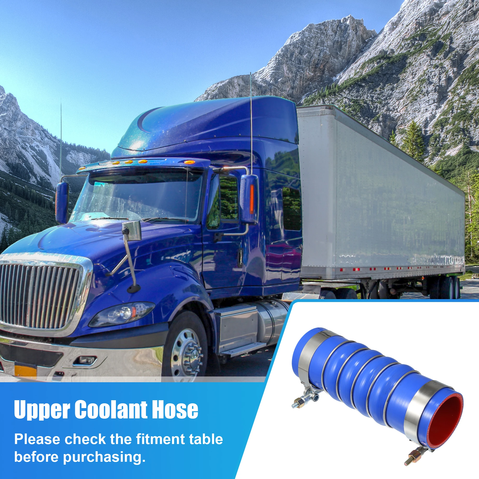

UXCELL Upper Radiator Hose W/ Clamps for Kenworth for Peterbilt Rubber Metal Blue