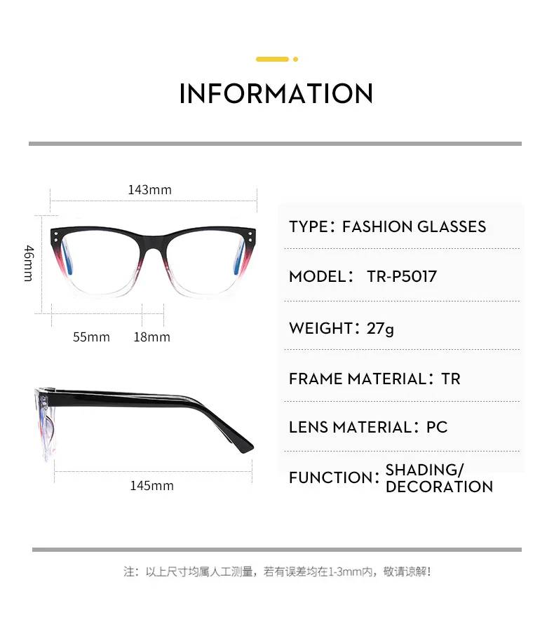 TR90 material anti-blue light lens eyeglasses frames prescription eyeglasses irregular spring leg eyeglasses frames for women