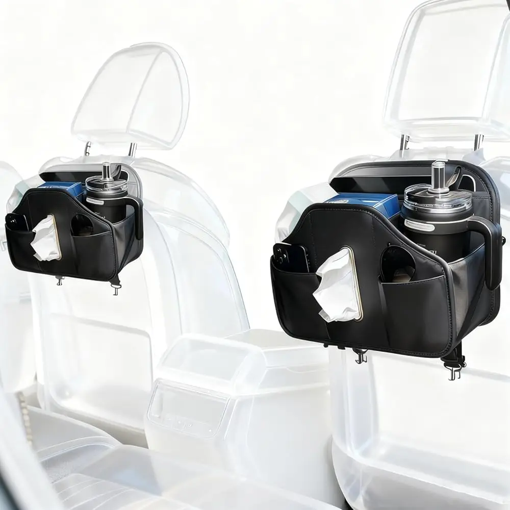

Multifunctional Car Tissue Holder,Back Seat Organizer with Cup Holder,PU Leather Car Headrest Seat Back Storage,Snack Organiz