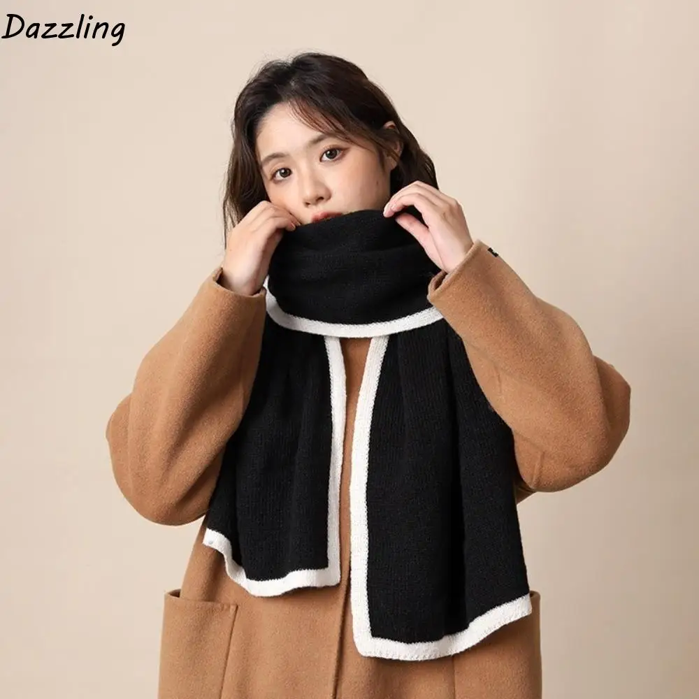 

Модный утепленный зимний шарф, шерстяные большие вязаные шарфы, цветной контрастный корейский стиль, плюшевый шейный платок, зимний