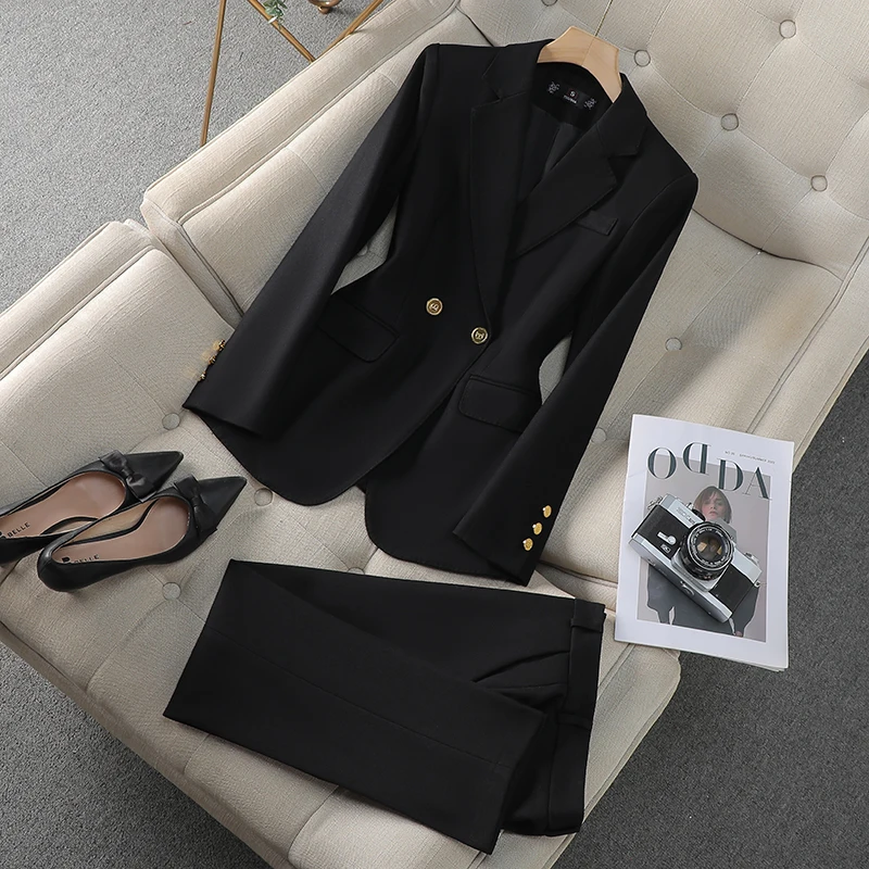 ZJYT Korean Style Fashion Blazer Set Ladies Office Work Wear Autumn 2024 Long Sleeve Jacket Pant Sets 2 Piece Outfits Elegant