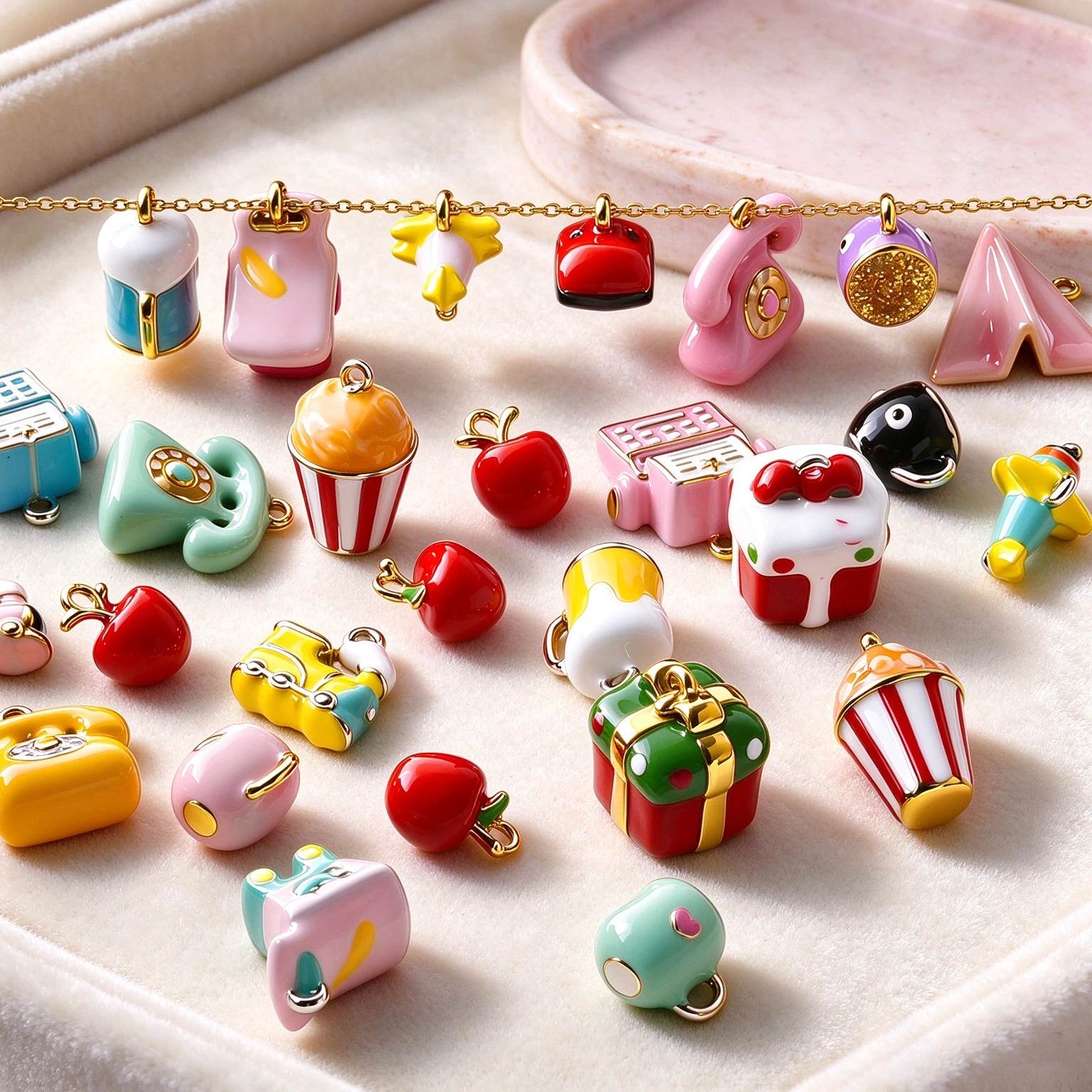 4Pcs Cute 316 Stainless Steel Shopping Cart Car Plane Pendant DIY Bracelet Jewelry Making 3D Coffee Cup Popcorn Charms Wholesale