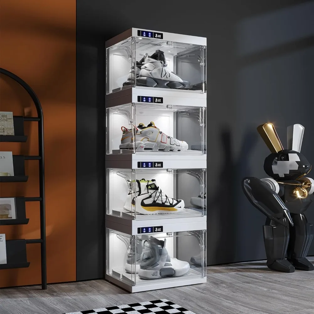 

Shoe Organizer LED Smart Control,Auto-Shoe Boxes Clear Plastic Stackable, Customized
