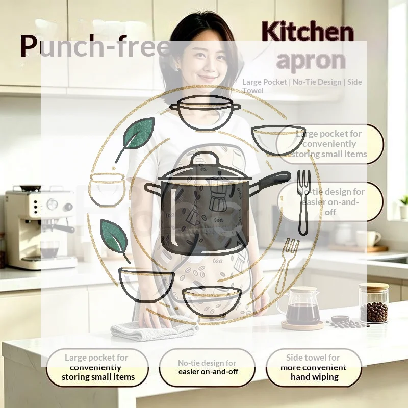 Waterproof Oil-Proof No Tie Kitchen Apron Sleeveless Cooking Apron With Side Hand Wiping Towel Printed Household Cleaning Apron