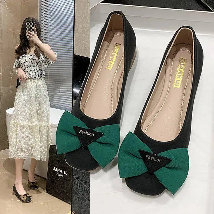 Fairy Tale Style  Knot Bean Bean Shoes Women's Low Heel Slip-On Fashionable with Skirts Summer New Arrival
